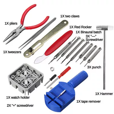 UK 16 Pcs Watch Repair Tool Kit  Strap Link Remover Back Opener Band Screwdriver • £5.99