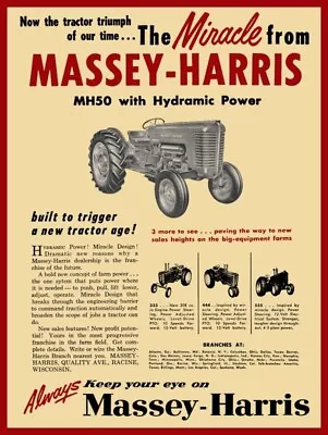 Massey Harris MH-50 Tractor - The Miracle! NEW Sign 24 X 30  USA STEEL • $129.88