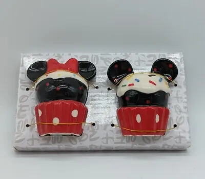 Disney Mickey & Minnie Mouse Ceramic Cupcake Salt & Pepper Shakers Set Sprinkles • $21.95