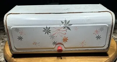 Vintage DecoWare Metal Tin Bread Box Orange Green White Floral Hinged 1950s • $47.96