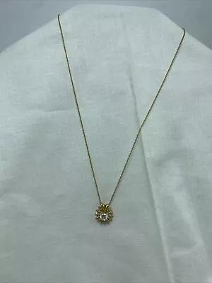 14K Yellow Gold 60pt Round Diamond Pendant Necklace Solitaire W/ Burst Vintage • $1350