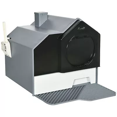 PawHut Hooded Cat Litter Tray W/ Scoop Drawer Pan Handle Deodorants • £44.99