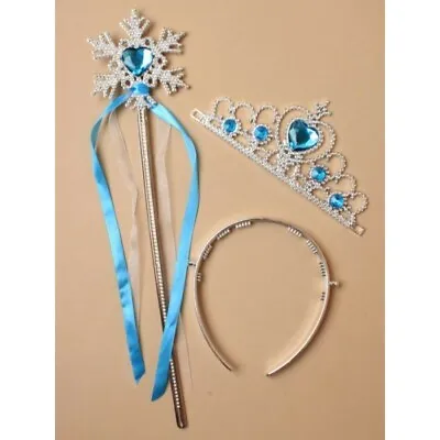 2 Piece Set Gift Frozen Princess Queen Elsa Wand & Tiara Crown UK • $11.37