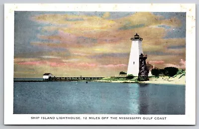 Ship Island Light House Mississippi Gulf Coast MS C1940 Postcard • $7.95