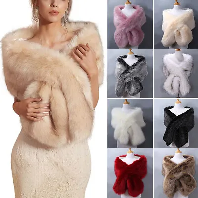 Womens Fluffy Faux Fur Shawl Stole Cape Wedding Bridal Warm Wrap Shrug Scarves • $19.26