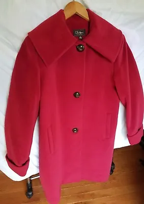 Cole Haan Women's Angora Rabbit Hair And Wool Red Coat Size 10 Madeline Collar • $50