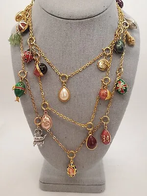 Joan Rivers Faberge Egg Necklace 24 Charms Queen Marie Maltese Cross 55 Inches • $259