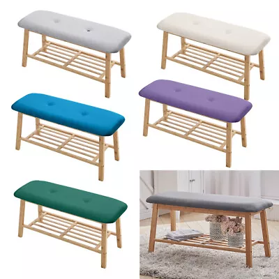 Upholstered Seat Velvet Linen Bench Shoe Stand Bed End Sofa Storage Shelf Stools • £42.95