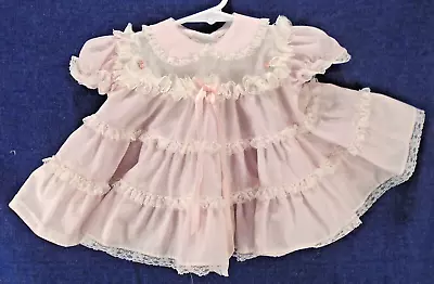 Vintage Bryan & Co Pale Pink Ruffled Lace Cotton Blend Baby Dress 3-6M • $17.95