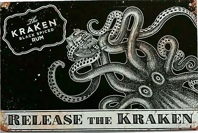 $13 • Buy Release The Kraken Black Spiced Rum New Tin Metal Sign MAN CAVE Free Postage