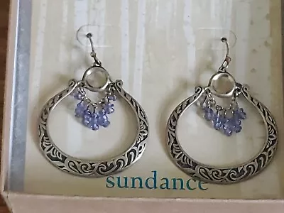 NEW Sundance Catalog Tanzina Earrings Silver Hoops - Incl. Box • $180