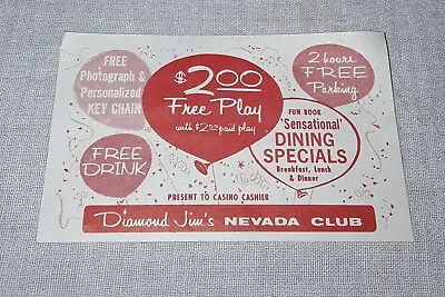 Diamond Jim's Nevada Club Casino Coupon For Las Vegas Westward Ho Motel 1966 • $1.49