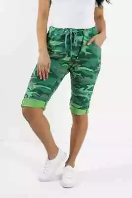 £12.99 • Buy Ladies Plus Size Italian Stretch Shorts Women's Plain Magic Comfy Turn Up Pants