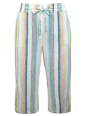 £14.95 • Buy M&s Multi Linen Blend Striped Cropped Trousers- Sizes 24 26 28 30 