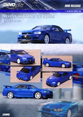 INNO 1:64 NISSAN SKYLINE GT-R R34 V-Spec II Nur Bayside Blue • $21.99