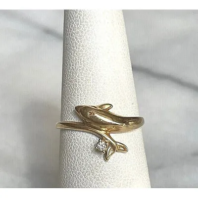 Kabana 14k Yellow Gold & Diamond Dolphin Ring Size 6 Sky • $273.90