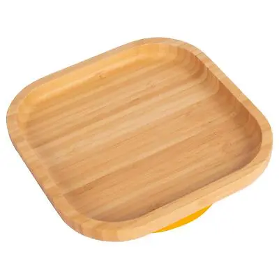 Tiny Dining Yellow Square Bamboo Baby Suction Plate Toddler Weaning Feeding Set • £11