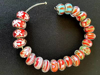 Glass Bead Charms Red Murano Various Patterns 925 Silver 22 Pieces • $32