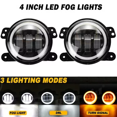 Pair 4  Inch Round LED Fog Lights Driving Lamps Halo For Jeep Wrangler JK TJ LJ • $35.99