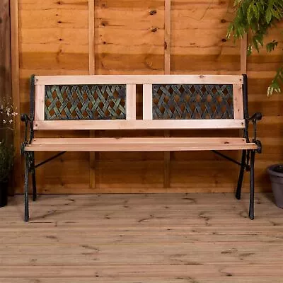 3 Seater Garden Bench Seat Outdoor Furniture Seating Wooden Slats Cast Iron Legs • £64.27