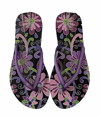 Vera Bradley Purple Punch Floral Thong Flip Flops Size 9/10 Women’s New • $14.95