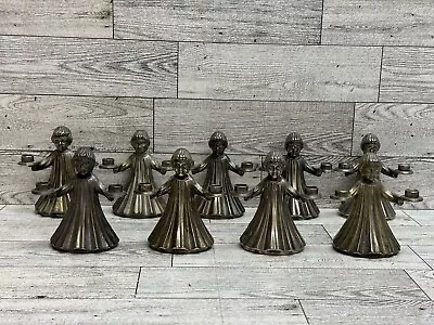 Vintage LOT OF 9 Altar Choir Boys 3” Candle Holders Silver Plate Stamped Italy • $44.95