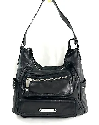 Michael Kors Black Leather Medium Shoulder Bag Purse Side Pockets B0906 • $56.47