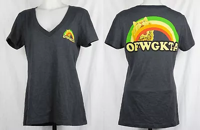 Odd Future OFWGKTA Tyler The Creator Dark Gray Rainbow Cat V-Neck T-Shirt XL • £40.37