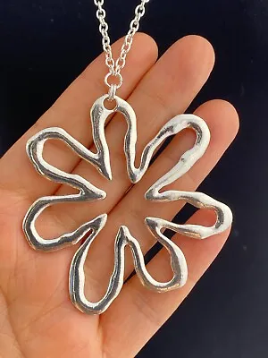 A Tibetan Silver Large Hollow Daisy Flower Charm 62x62mm 30  Chain Necklace • £6.99