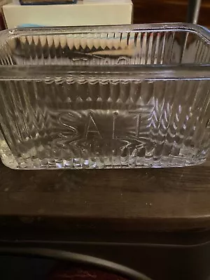 Vintage Ribbed Glass Salt Cellar Container Clear Dish 6.5  X 3.75  • $8