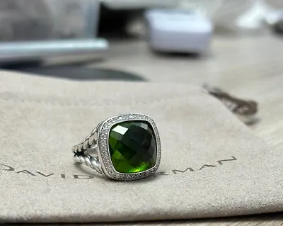 David Yurman Ster.  Silver Albion Ring 14mm Ring W/ Peridot Diamond Sz 7.5 • $199