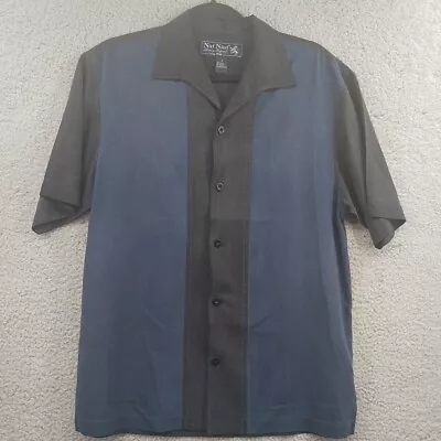 Nat Nast Shirt Mens Small Blue Black Panel Short Sleeve Luxury Bowling 100% Silk • $34.99