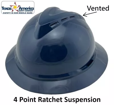 MSA Advance Full Brim Vented Hard Hat With 4 Pt Ratchet Suspension - Dark Blue • $31