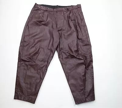 Vintage 90s Streetwear Mens 42x31 Distressed Pleated Leather Tapered Leg Pants • $84.96