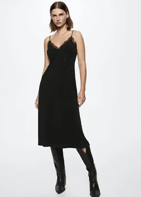 $25 • Buy M.N.G Black Lace Slip Dress Size M