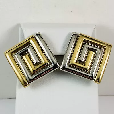 Vintage SILVER TONE & GOLD TONE Square Post Pierced Earrings Signed LR • $19.99