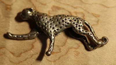 Vintage Leopard Jaguar Pendant Charm Sterling Silver 6.2g 1-1/2  Long Wild Cat • $8.20