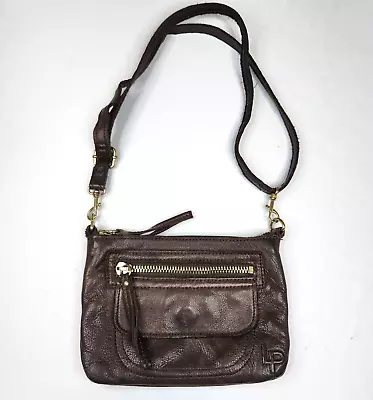 Linea Pelle Small Chocolate Brown Crossbody Bag Zip Close W 2 Outside Pockets • $19.99