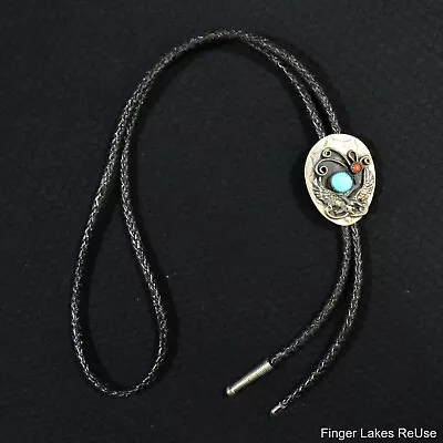 Native American Sterling & Turquoise Bolo Tie Eagle With Stones Vintage • $149.95