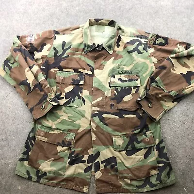 Military Jacket Large Woodland Camo Army  Airborne Surplus 90s Vintage • $30.79