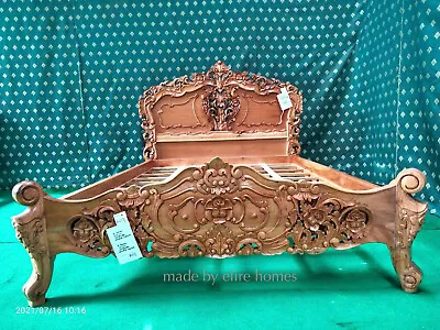 5' UK King Natural Solid Mahogany Wood Designer Chich French Style Rococo Bed  • $1615.11