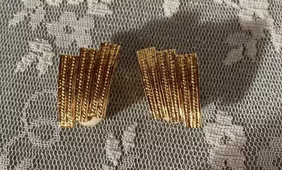 Vintage 80s Clip On Earrings Gold Tone 1980s Dramatic Statement Art Deco Revival • $5