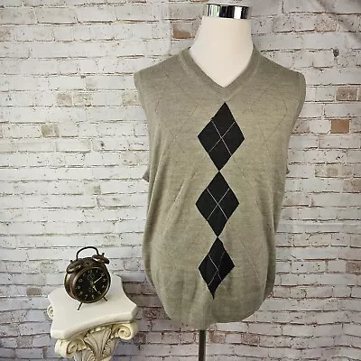 NWT Dockers Mens Size XL Gray Argyle Diamond Extra Soft V-Neck Sweater Vest $44 • $24.99
