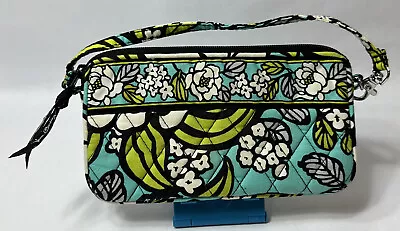 Vera Bradley Island Bloom Wristlet Aqua Lime White Zip Wallet Small Purse Strap • $21.98