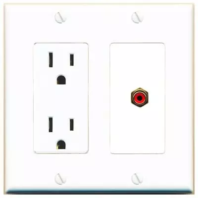 1 Port Electrical Outlet Cover Plug Jack White UL 2 Gang RCA-RED Wall Plate • $16.19