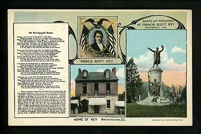 Maryland MD Postcard Frederick Grave Monument Francis Scott Key Vintage • $3.99