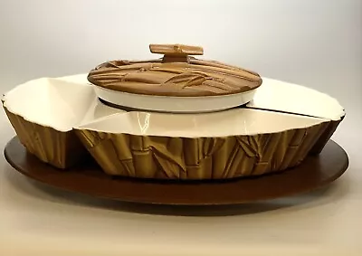 Vintage Miramar California Pottery Lazy Susan Tiki Bamboo Snack Tray • $260