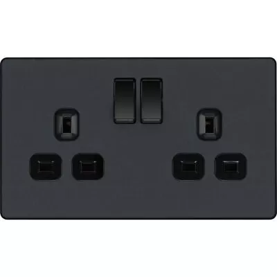 £11.32 • Buy BG Evolve PCDMG22B Matt Grey 2 Gang 13A Switched Socket Outlet-Black Insert