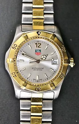 Tag Heuer 2000 Professional St. Steel Gold Plated Swiss Mens Date Watch WK1120-1 • $299.99