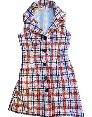 Vintage 60's Hippie GOGO Mod Sleeveless Dress Size 12-13 Short Knit Big Button • $39.99
